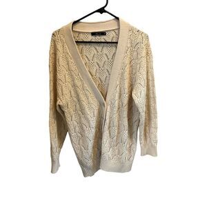 DÈLUC Women's Beige V-Neck Button Front‎ Cardigan Sweater Size M